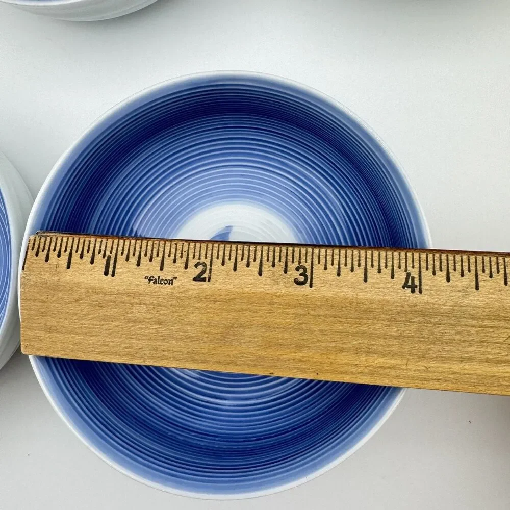 Japanese Blue White Porcelain Rice Bowls Spiral Ribbed 5.5